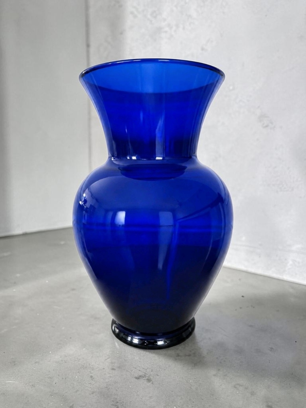 Vintage Cobalt Blue Glass Vase 10.75" Flared Rim Bulbous Urn Art Glass Decor
